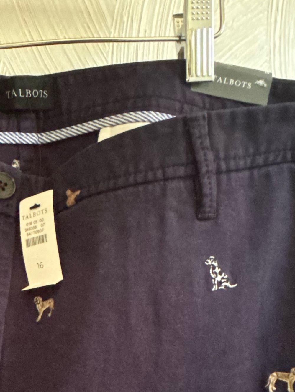 NWT Women’s TALBOTS Navy Embroidered 🐕Dog-Pattern Chino Pants sz 16🐩 - Picture 6 of 7